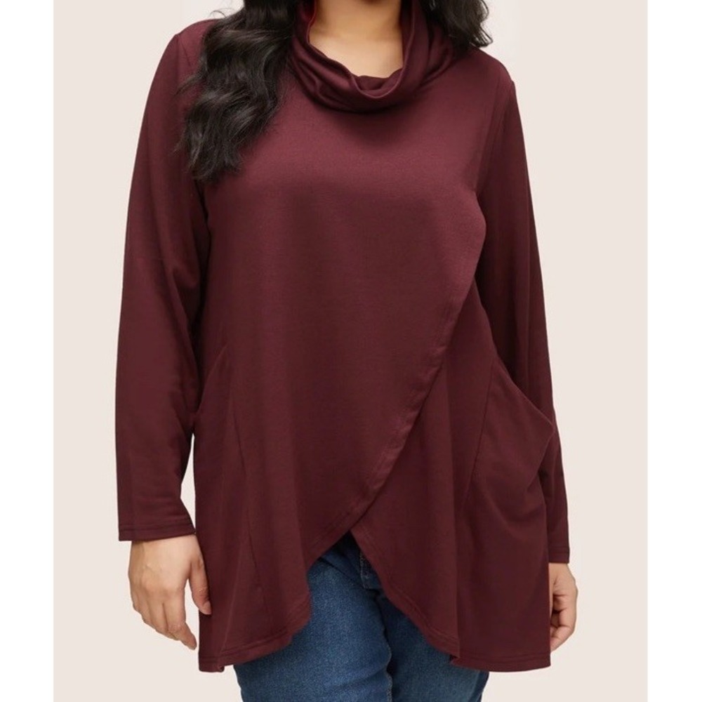 Bloomchic Burgundy Turtleneck Pocket Wrap Sweatshirt Tunic Top Size 18 20‎ Comfy